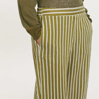 JUAN PANTS IN STRIPED COTTON AND SILK - CREAM/GREEN