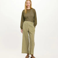 JUAN PANTS IN STRIPED COTTON AND SILK - CREAM/GREEN