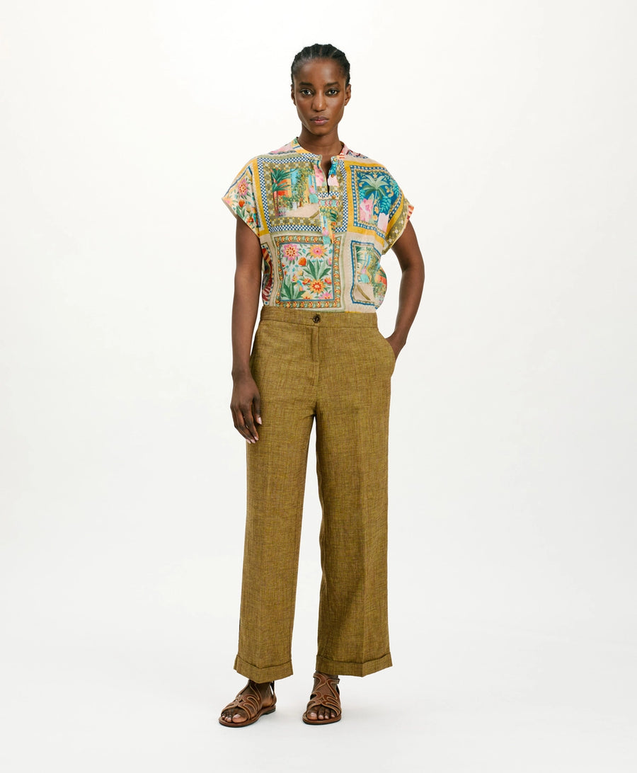 THIAGO PANTS IN VISCOSE AND LINEN - OIL