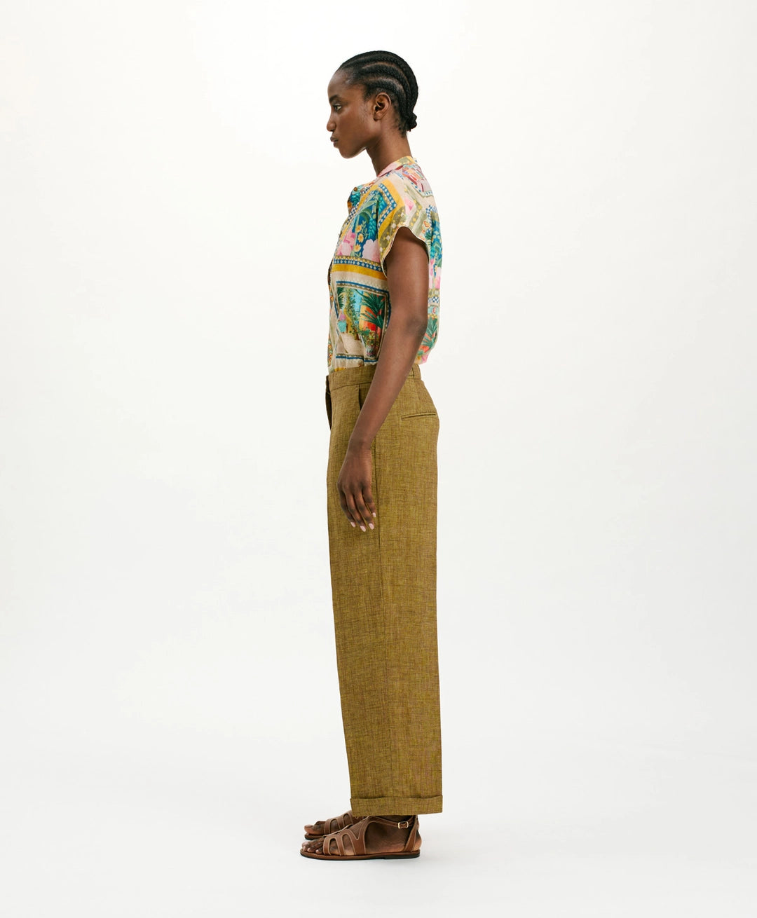 THIAGO PANTS IN VISCOSE AND LINEN - OIL