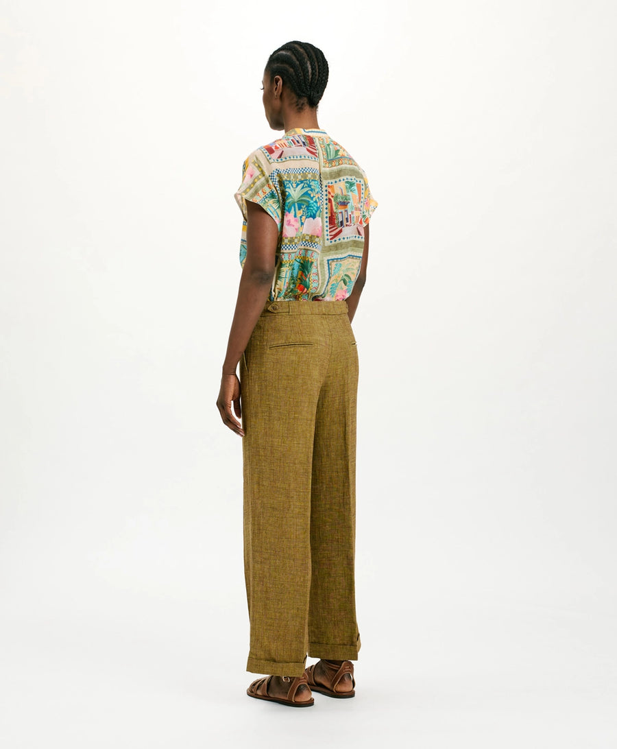 THIAGO PANTS IN VISCOSE AND LINEN - OIL