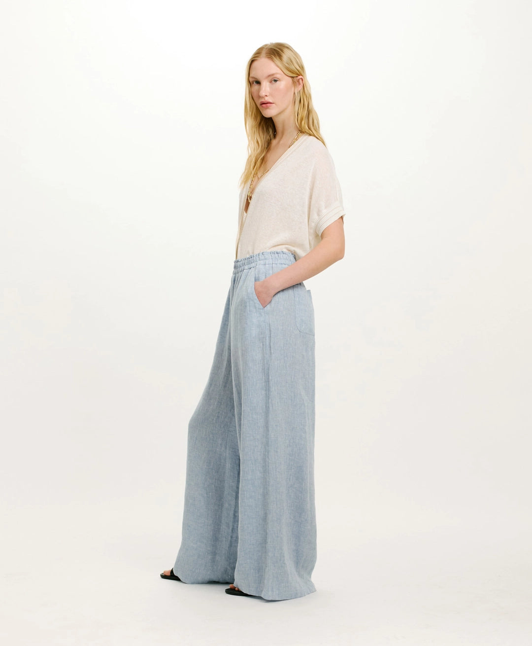 LUCAS PANTS IN YARN DYED LINEN - LIGHT BLUE
