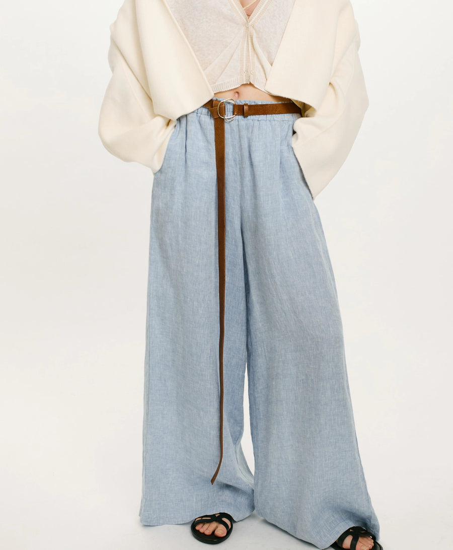LUCAS PANTS IN YARN DYED LINEN - LIGHT BLUE