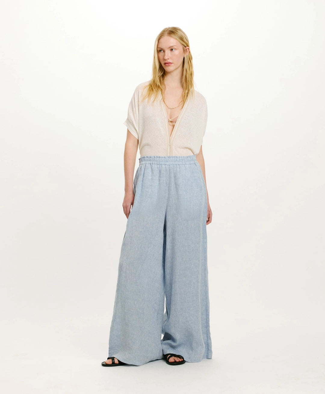LUCAS PANTS IN YARN DYED LINEN - LIGHT BLUE