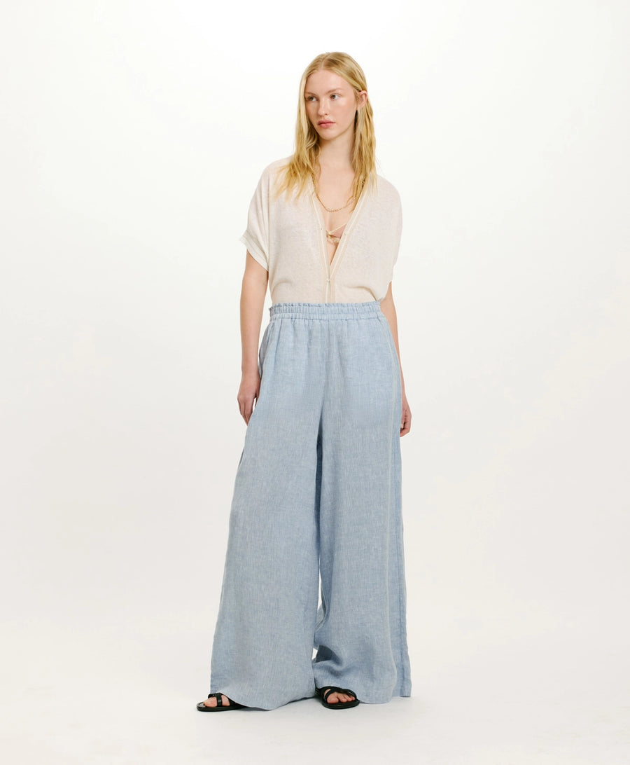 LUCAS PANTS IN YARN DYED LINEN - LIGHT BLUE