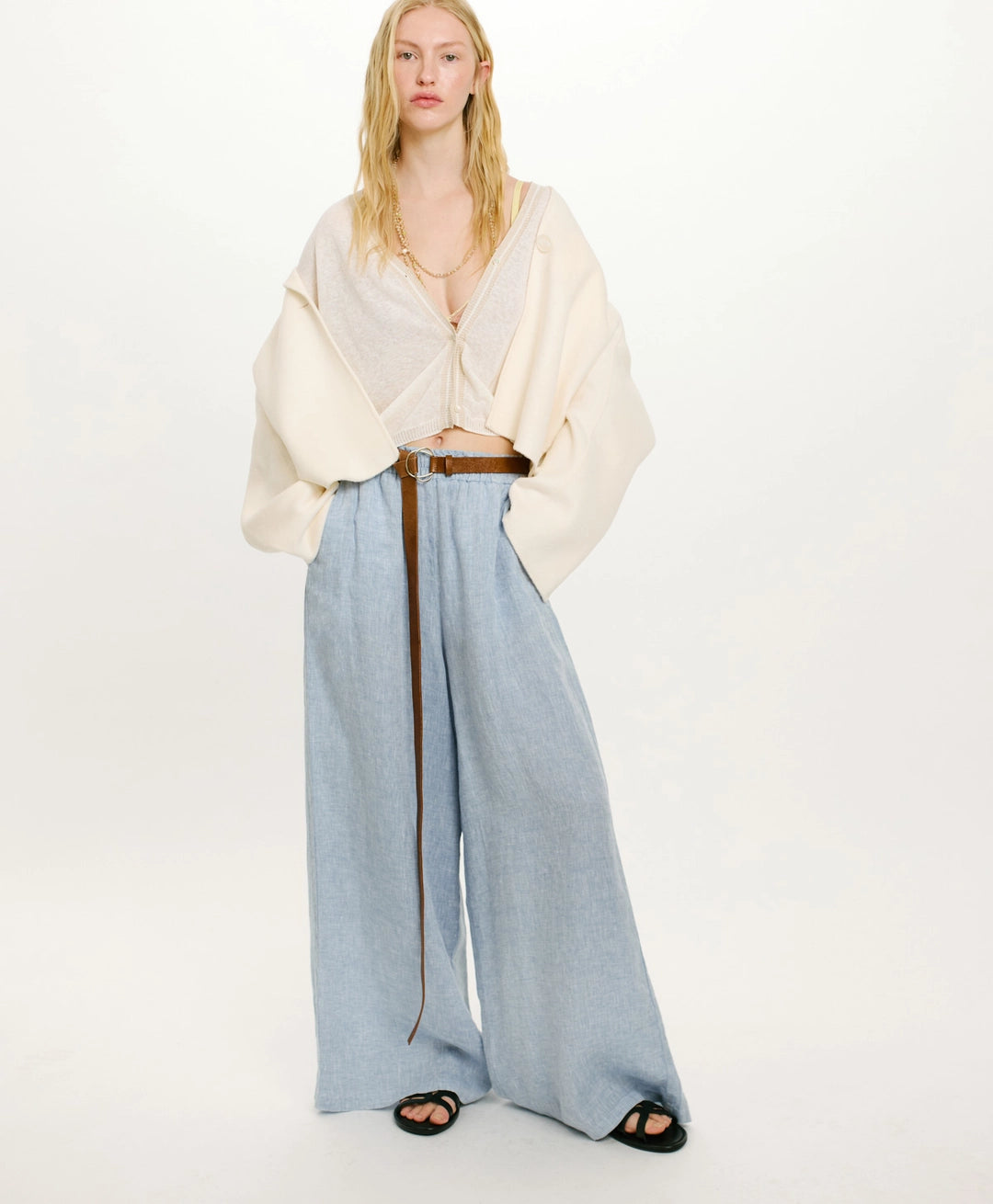 LUCAS PANTS IN YARN DYED LINEN - LIGHT BLUE