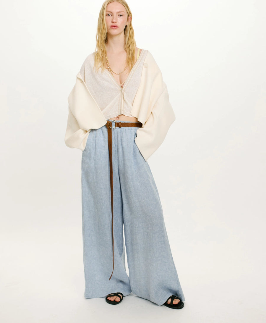 LUCAS PANTS IN YARN DYED LINEN - LIGHT BLUE