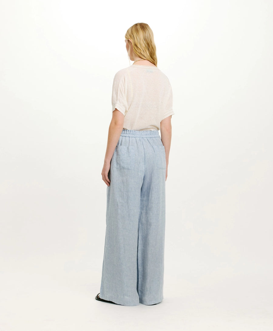 LUCAS PANTS IN YARN DYED LINEN - LIGHT BLUE