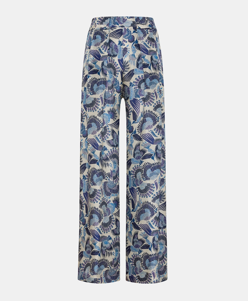 ASPEN PANTS IN PRINTED HABUTAI SILK - MULTICOLOR SKY BLUE