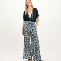 ASPEN PANTS IN PRINTED HABUTAI SILK - MULTICOLOR SKY BLUE