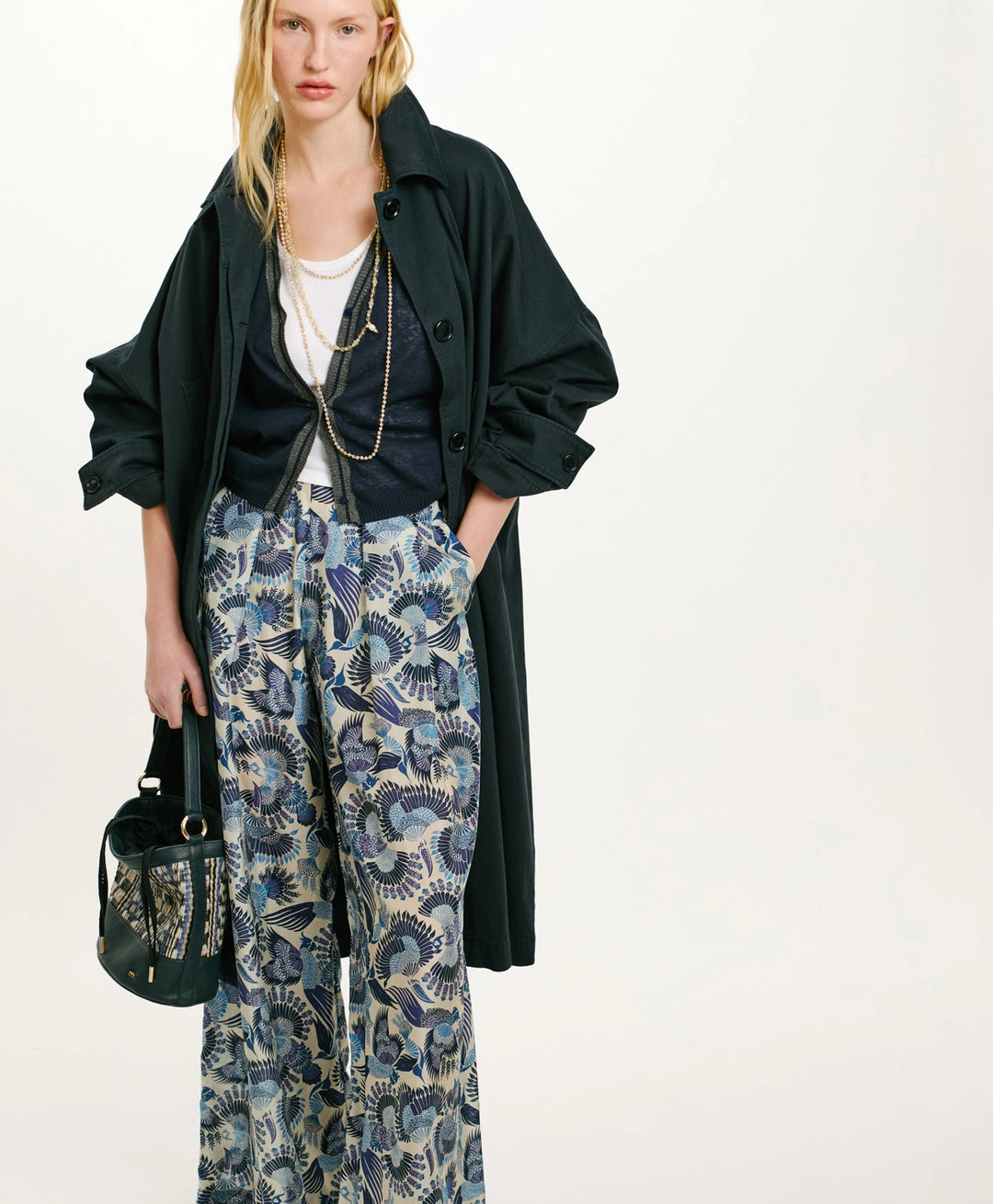 ASPEN PANTS IN PRINTED HABUTAI SILK - MULTICOLOR SKY BLUE