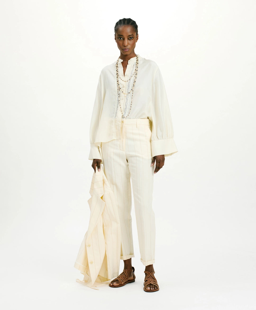 FRANKLIN SHIRT IN HABUTAI WITH VALENCIENNES - CREAM