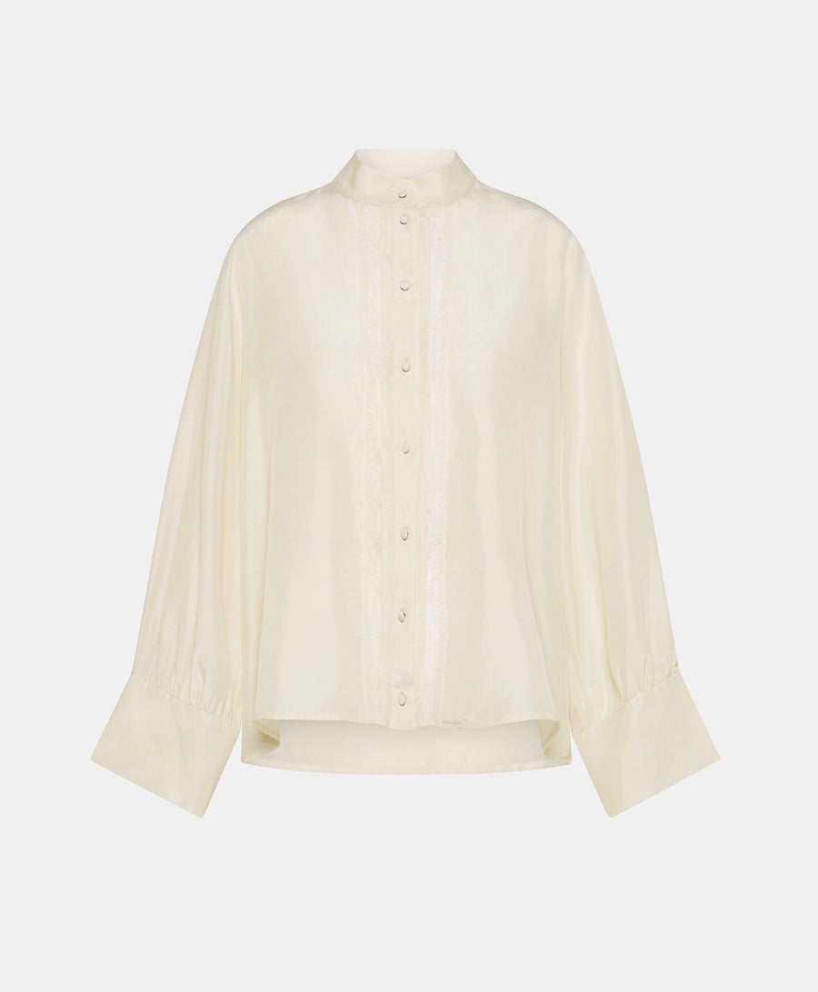FRANKLIN SHIRT IN HABUTAI WITH VALENCIENNES - CREAM