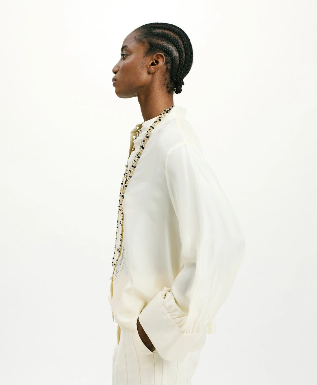 FRANKLIN SHIRT IN HABUTAI WITH VALENCIENNES - CREAM