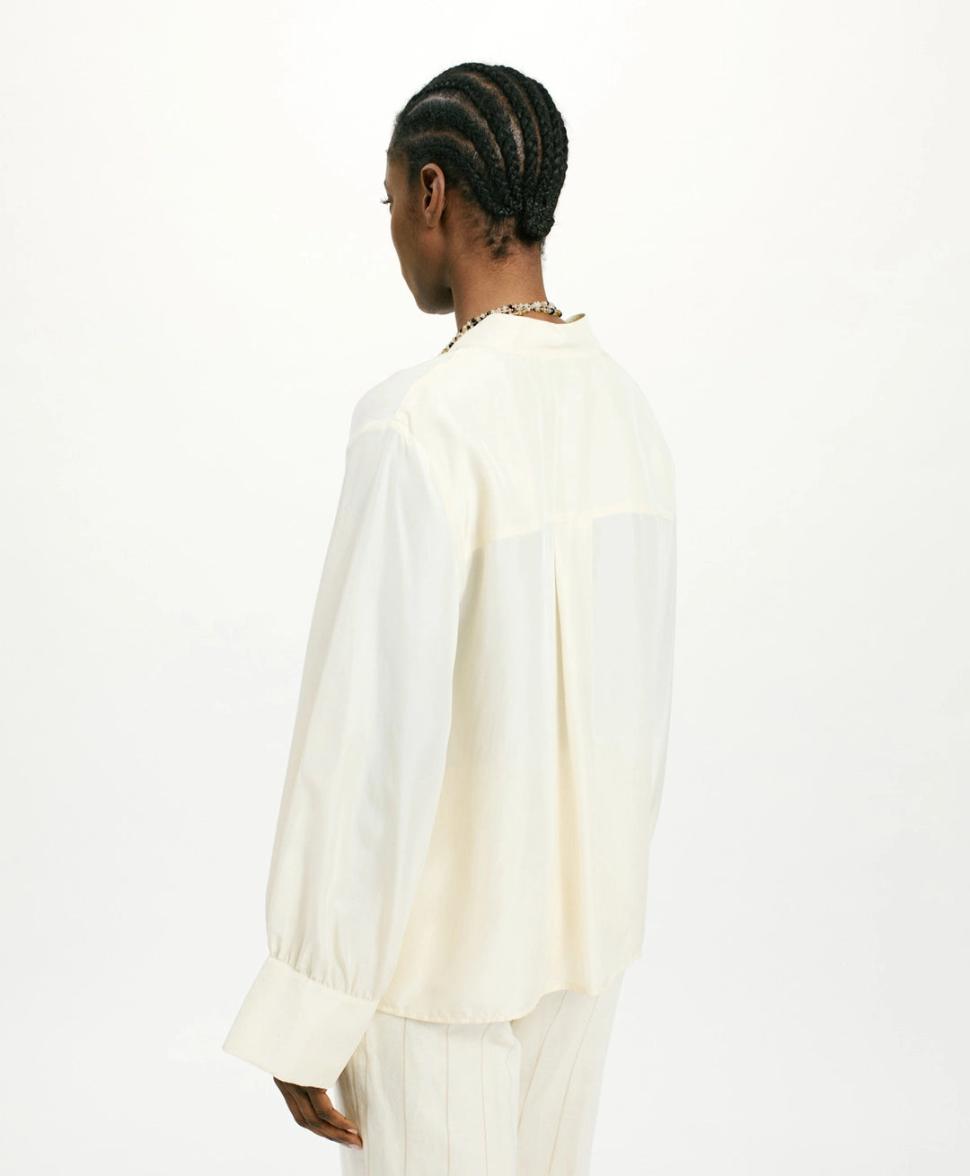 FRANKLIN SHIRT IN HABUTAI WITH VALENCIENNES - CREAM