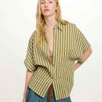 TAINA SHIRT IN STRIPED COTTON AND SILK - CREAM/GREEN