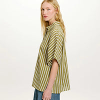 TAINA SHIRT IN STRIPED COTTON AND SILK - CREAM/GREEN