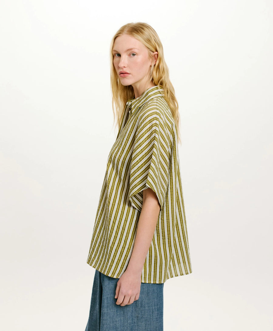 TAINA SHIRT IN STRIPED COTTON AND SILK - CREAM/GREEN