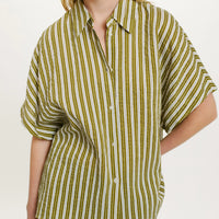 TAINA SHIRT IN STRIPED COTTON AND SILK - CREAM/GREEN