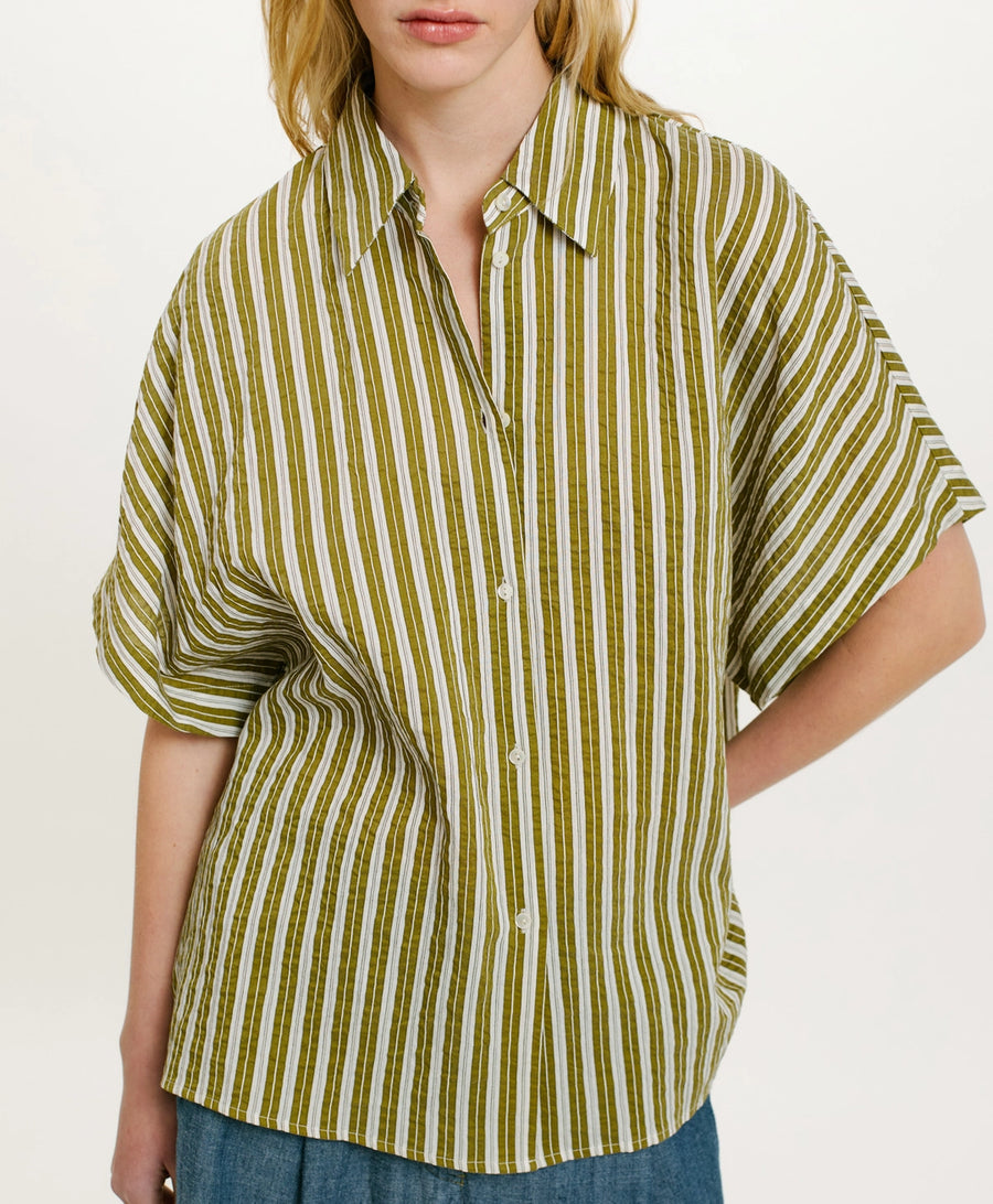 TAINA SHIRT IN STRIPED COTTON AND SILK - CREAM/GREEN