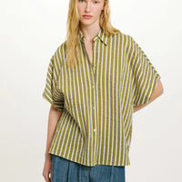 TAINA SHIRT IN STRIPED COTTON AND SILK - CREAM/GREEN