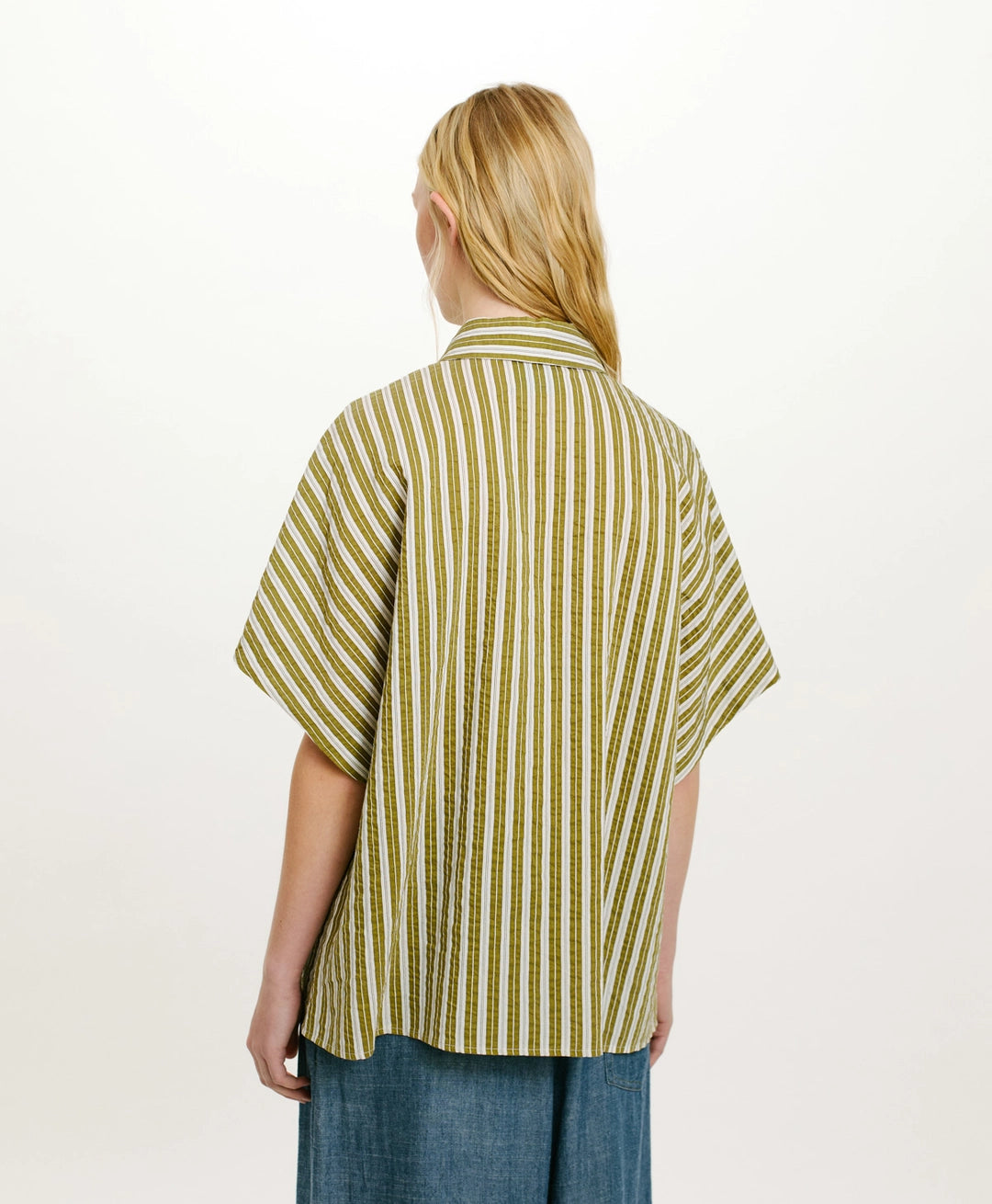 TAINA SHIRT IN STRIPED COTTON AND SILK - CREAM/GREEN
