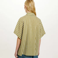 TAINA SHIRT IN STRIPED COTTON AND SILK - CREAM/GREEN
