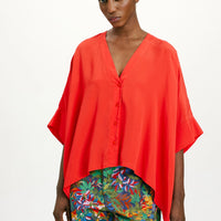 PAHA SHIRT IN SOLID COLOUR ACETATE SILK - RED