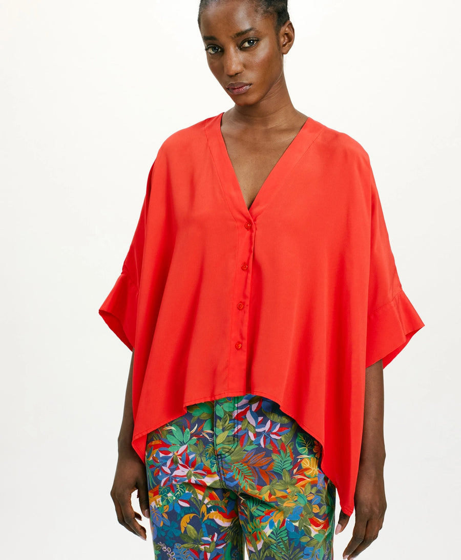 PAHA SHIRT IN SOLID COLOUR ACETATE SILK - RED
