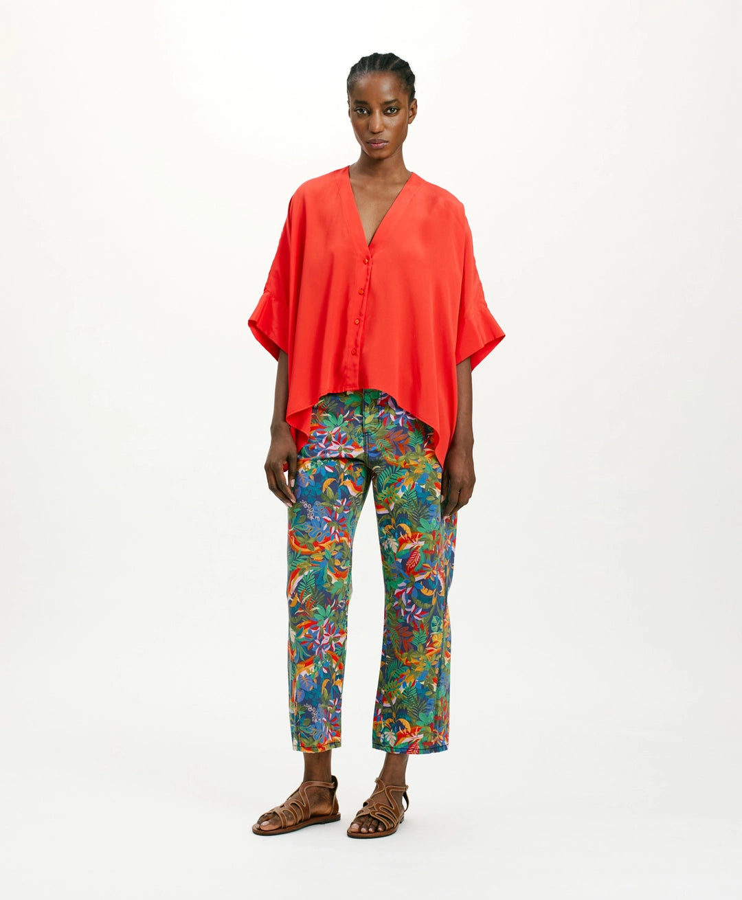 PAHA SHIRT IN SOLID COLOUR ACETATE SILK - RED