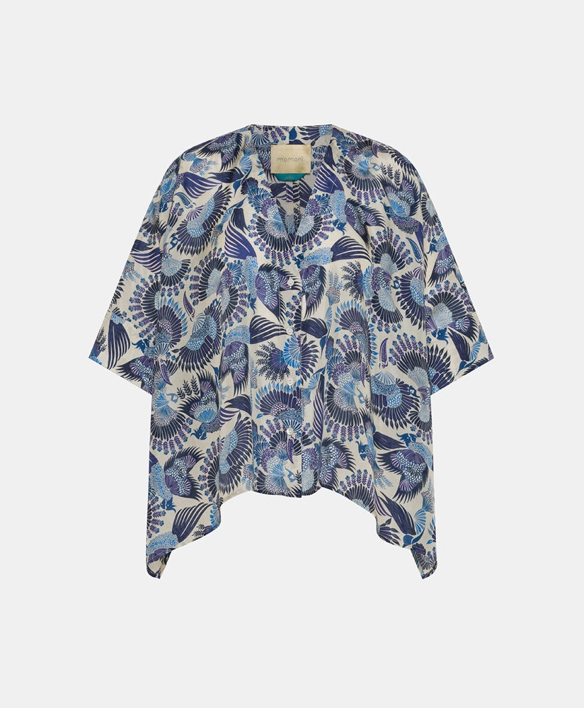 PAHA SHIRT IN PRINTED HABUTAI - MULTICOLOR SKY BLUE