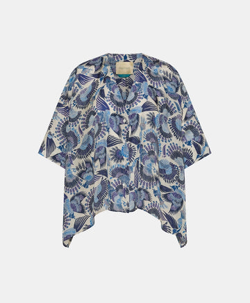 PAHA SHIRT IN PRINTED HABUTAI - MULTICOLOR SKY BLUE