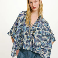 PAHA SHIRT IN PRINTED HABUTAI - MULTICOLOR SKY BLUE