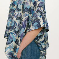 PAHA SHIRT IN PRINTED HABUTAI - MULTICOLOR SKY BLUE