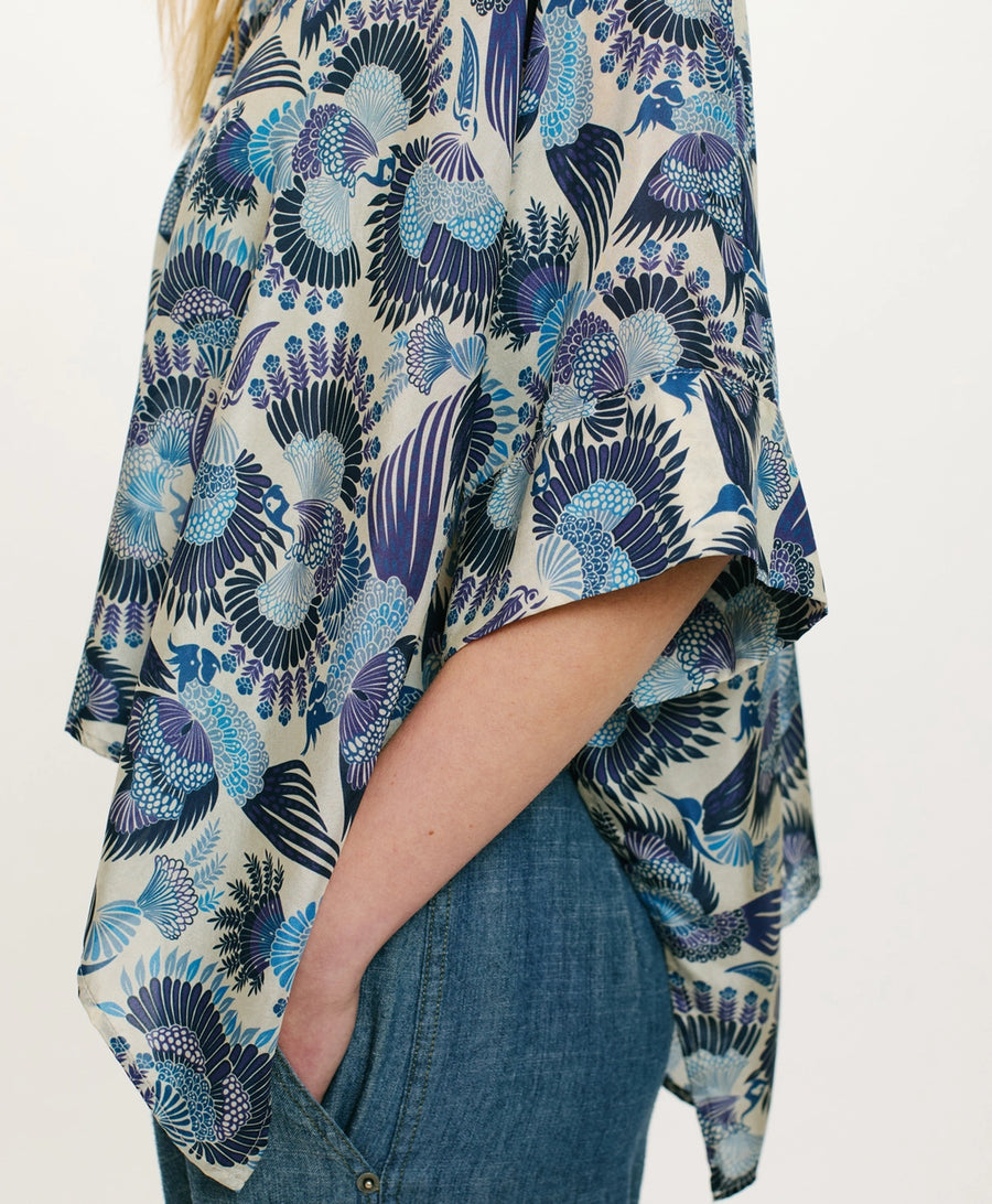 PAHA SHIRT IN PRINTED HABUTAI - MULTICOLOR SKY BLUE