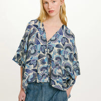 PAHA SHIRT IN PRINTED HABUTAI - MULTICOLOR SKY BLUE