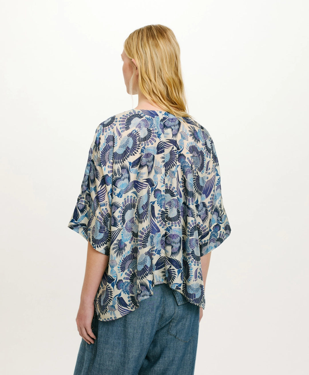PAHA SHIRT IN PRINTED HABUTAI - MULTICOLOR SKY BLUE