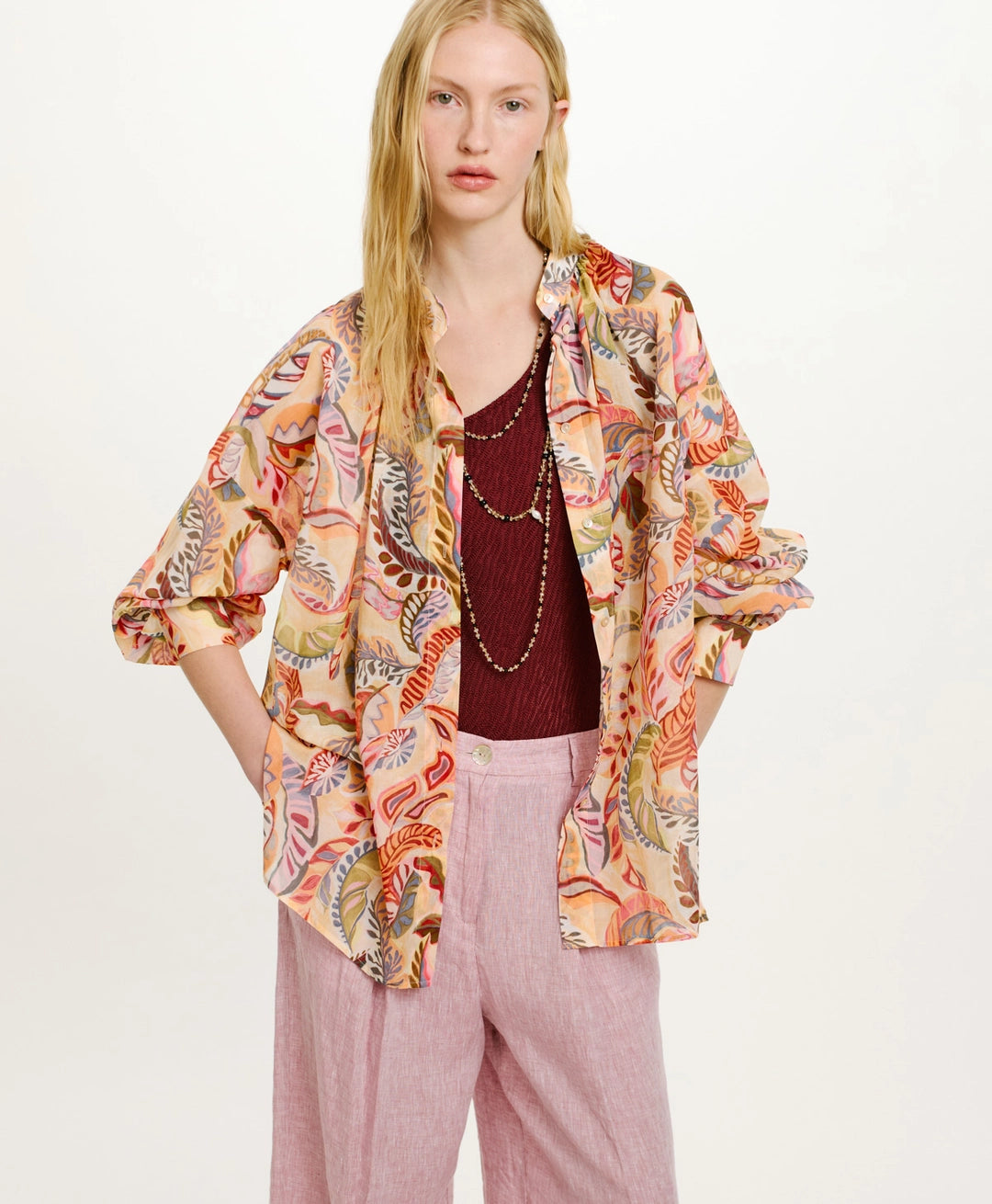 JURUA SHIRT IN PRINTED COTTON VOILE - MULTICOLOR MAGENTA