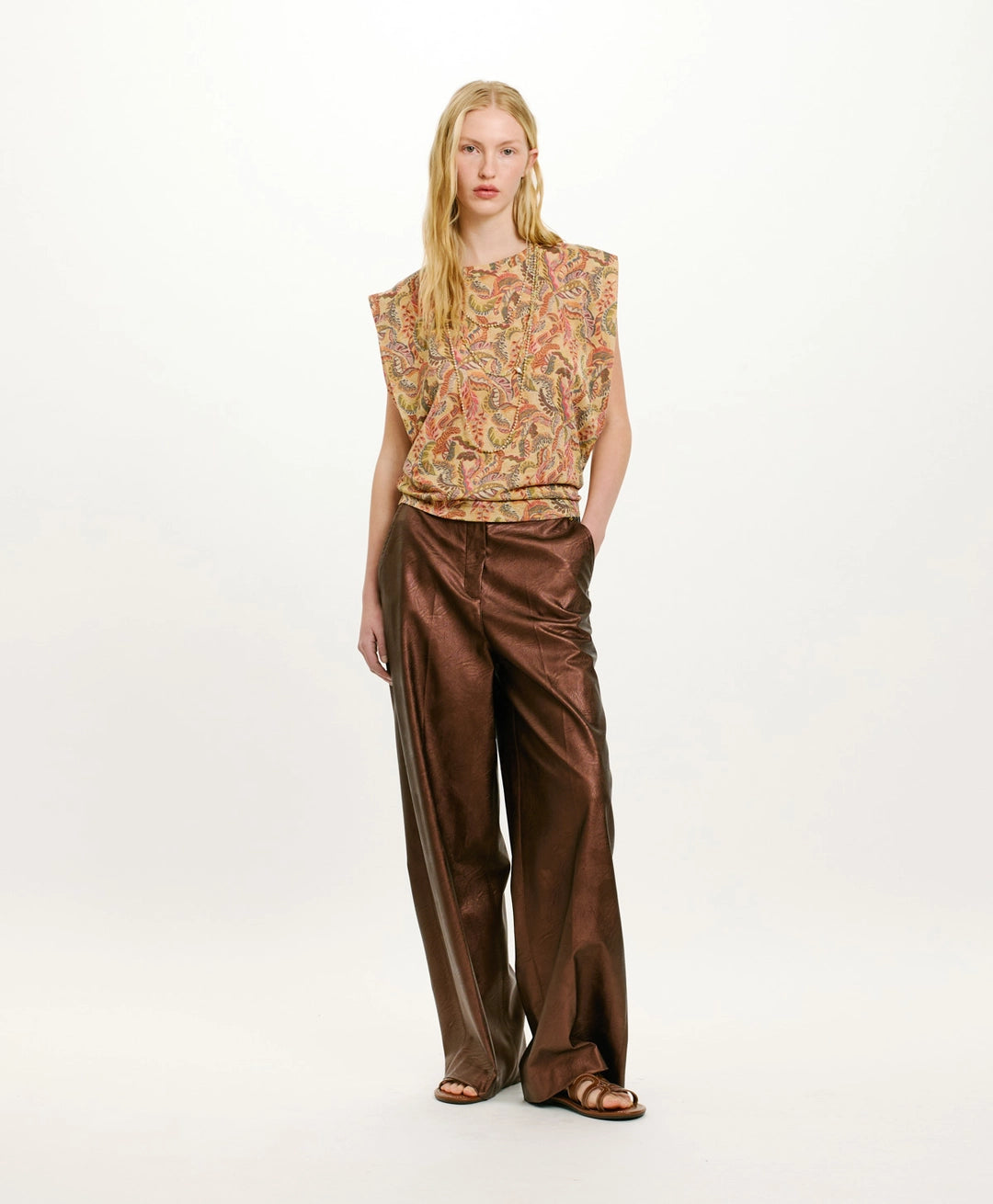 ENNA T-SHIRT IN PRINTED LUREX JERSEY - MULTICOLOR MAGENTA