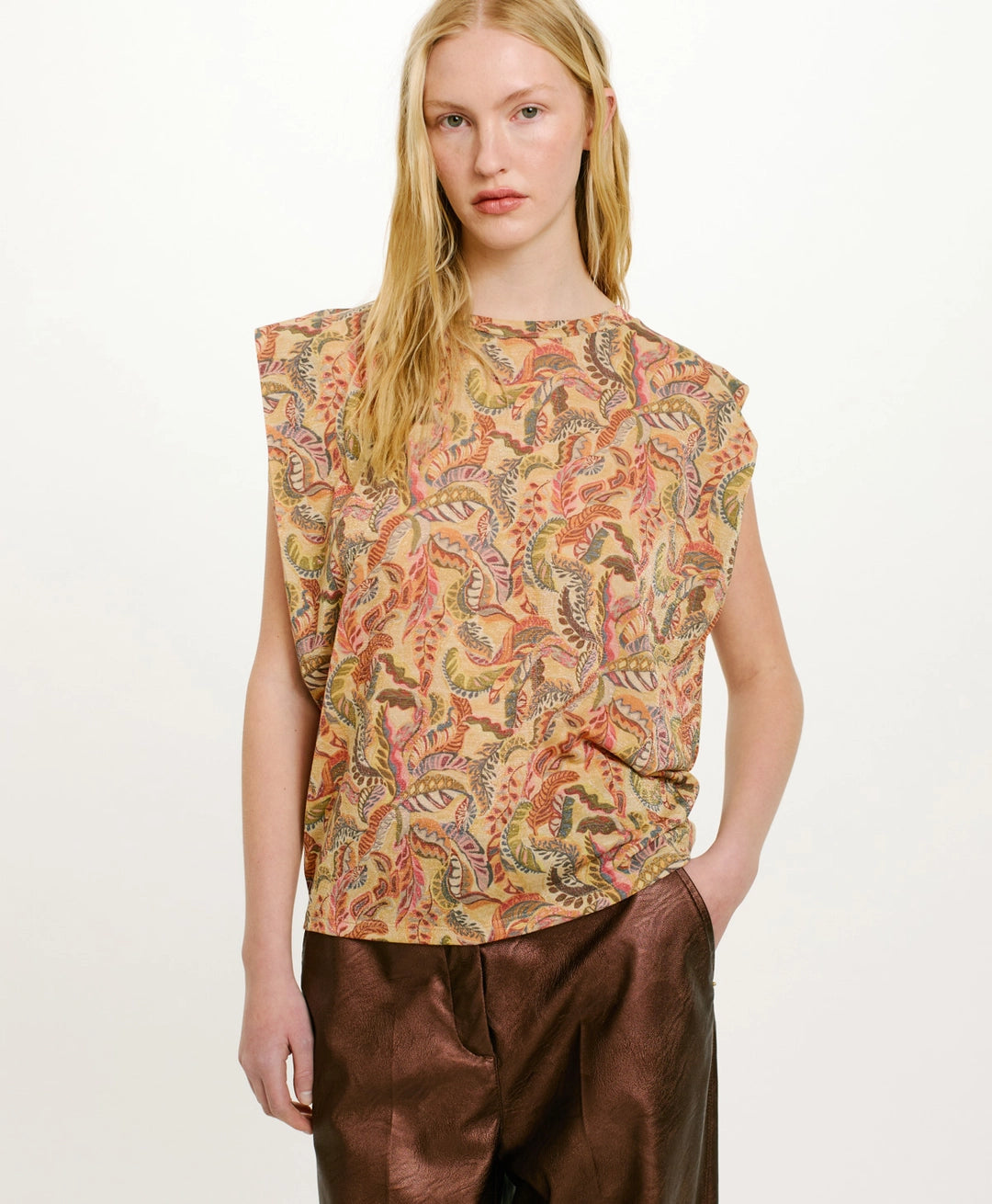 ENNA T-SHIRT IN PRINTED LUREX JERSEY - MULTICOLOR MAGENTA