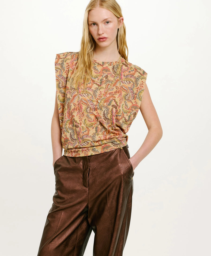 ENNA T-SHIRT IN PRINTED LUREX JERSEY - MULTICOLOR MAGENTA