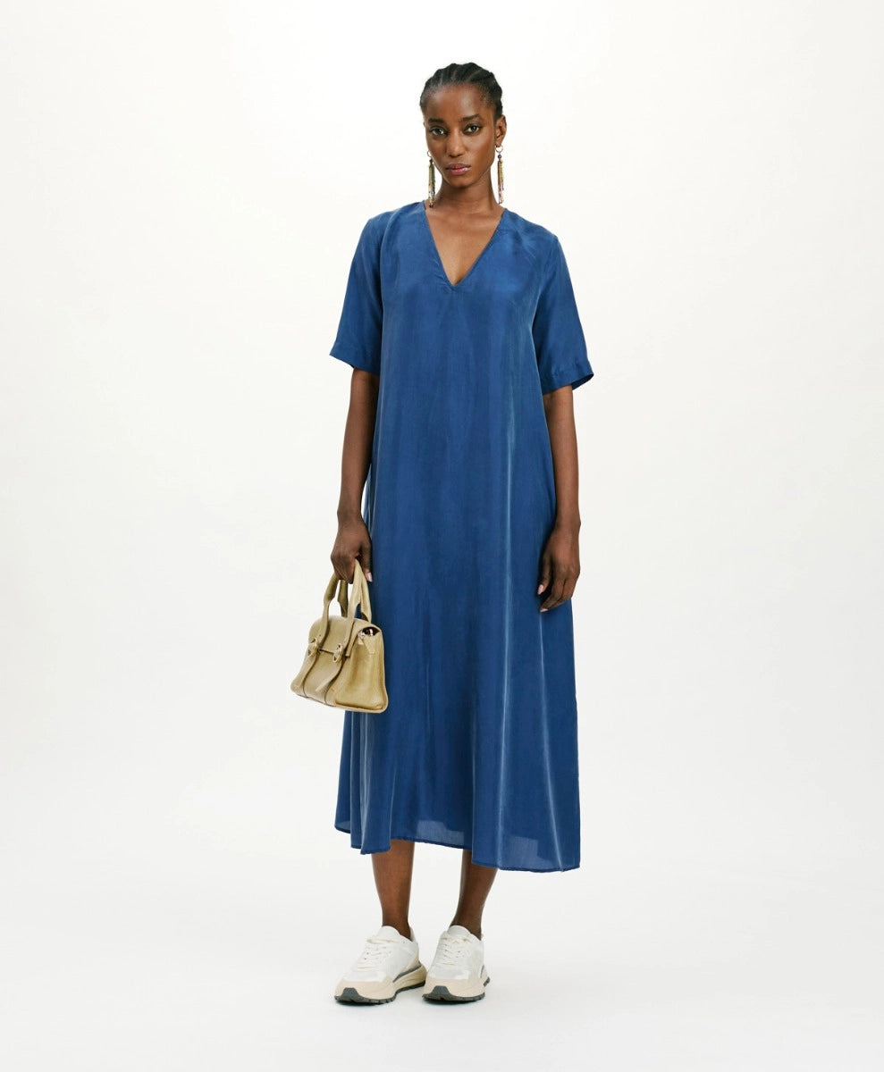 CARNAVAL DRESS IN HABUTAI SILK - BLUE