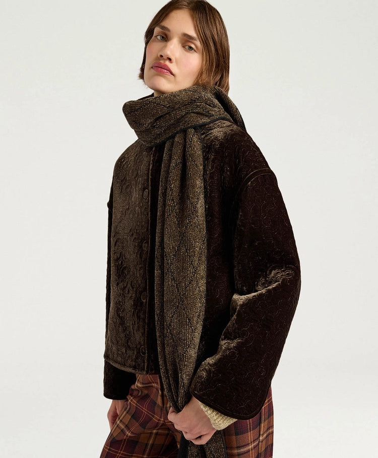 CRANBERRY COAT IN QUILTED VELVET - BROWN