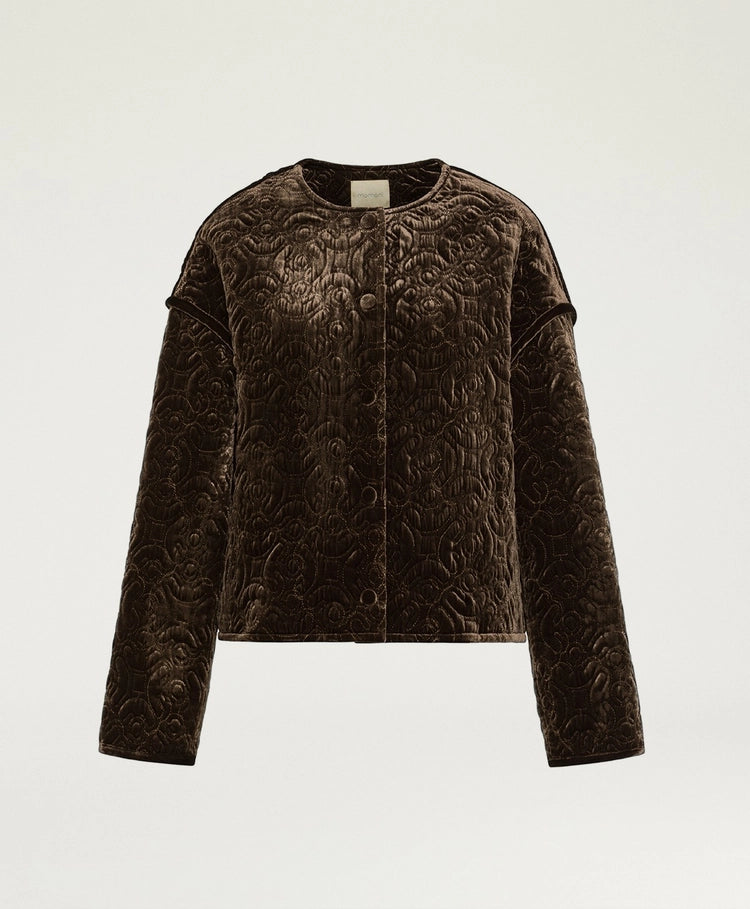 CRANBERRY COAT IN QUILTED VELVET - BROWN