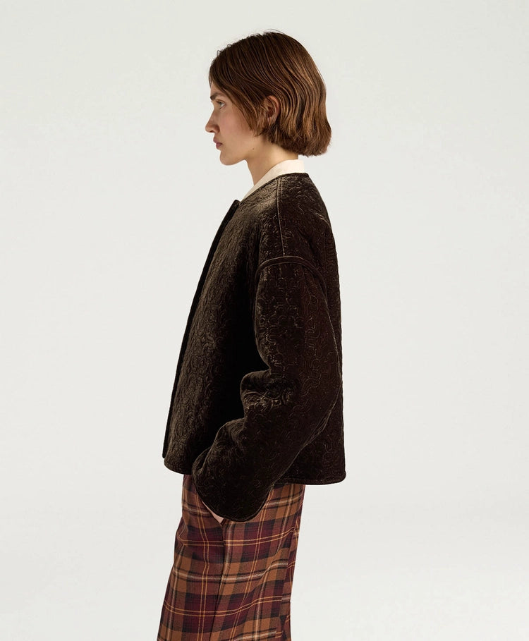 CRANBERRY COAT IN QUILTED VELVET - BROWN