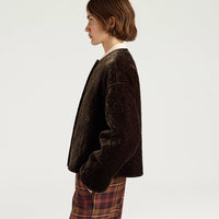 CRANBERRY COAT IN QUILTED VELVET - BROWN