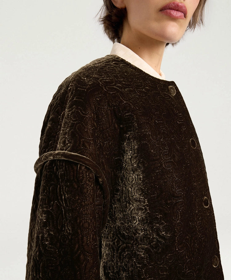 CRANBERRY COAT IN QUILTED VELVET - BROWN