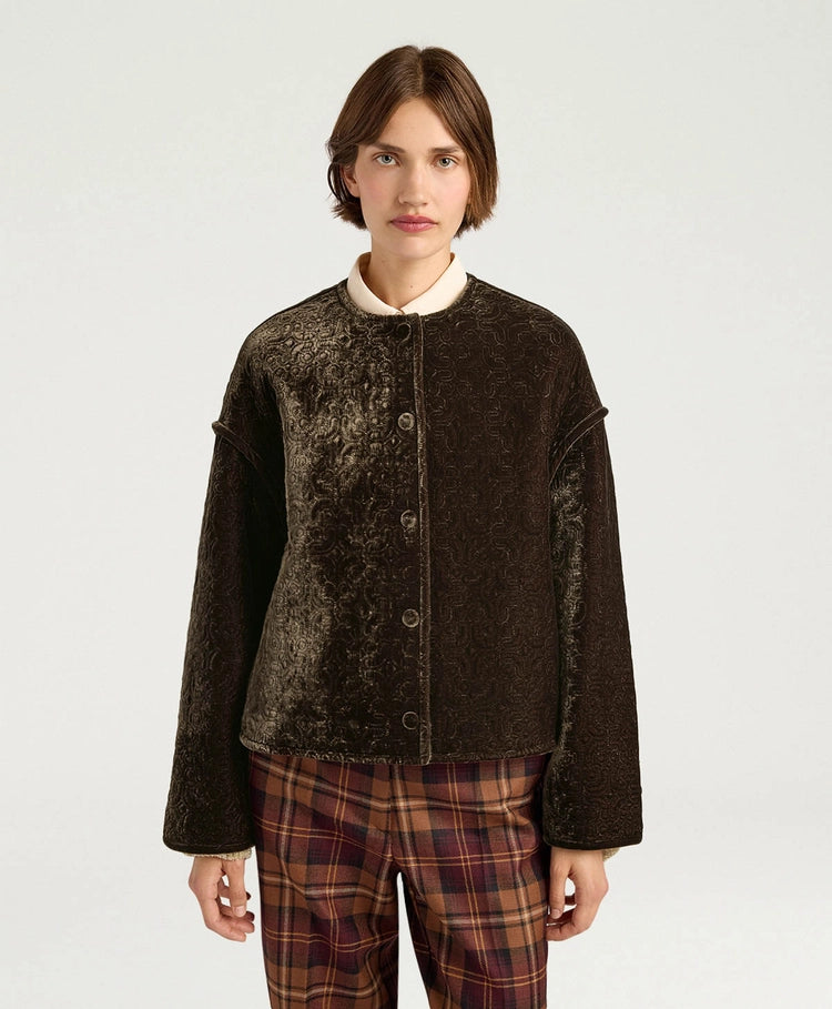 CRANBERRY COAT IN QUILTED VELVET - BROWN