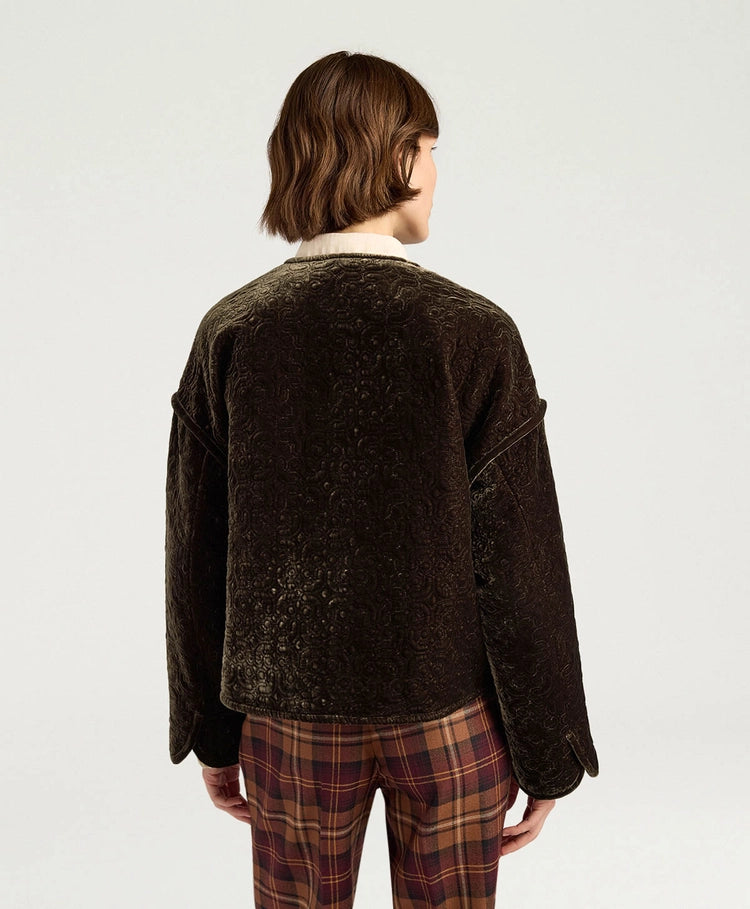 CRANBERRY COAT IN QUILTED VELVET - BROWN