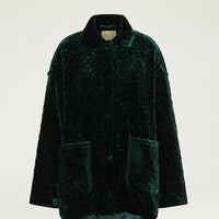 BOTANICAL COAT IN QUILTED VELVET - BOTTLE GREEN